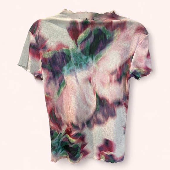 Adrienne Landau Bold Peacock Watercolor Semi Sheer Short Sleeve Top NWOT Size S - Picture 5 of 6